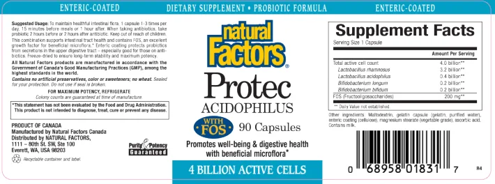 Label for Protec Acidophilus With FOS
