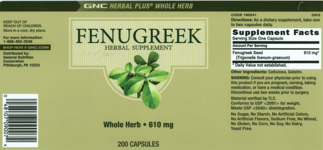 Label for Fenugreek 610 mg