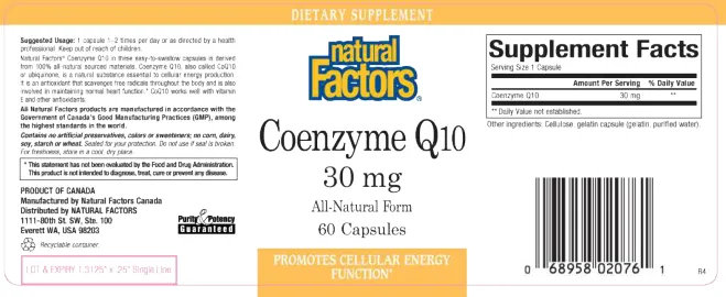 Label for Coenzyme Q10 30 mg