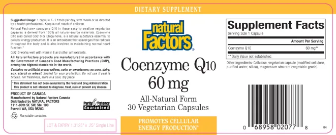 Label for Coenzyme Q10 60 mg