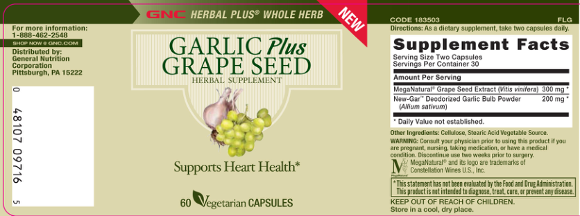 Label for Garlic plus Grape Seed