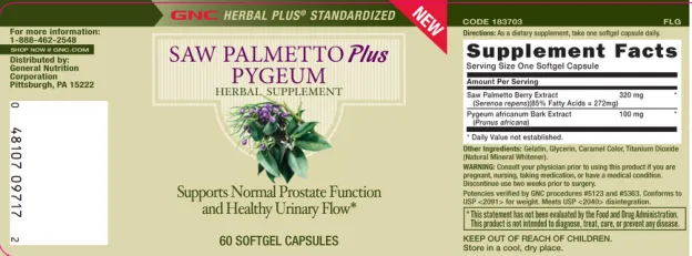 Label for Saw Palmetto Plus Pygeum