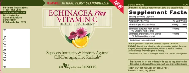 Label for Echinacea Plus Vitamin C