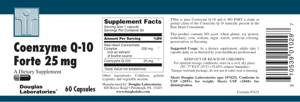 Label for Coenzyme Q-10 Forte 25 mg