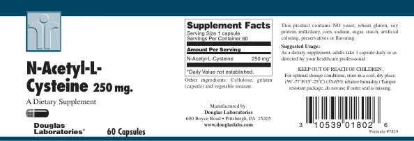Label for N-Acetyl-L-Cysteine 250 mg