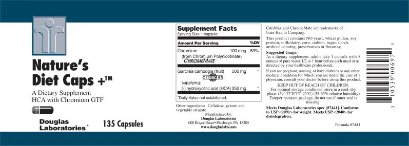 Label for Nature's Diet Caps +