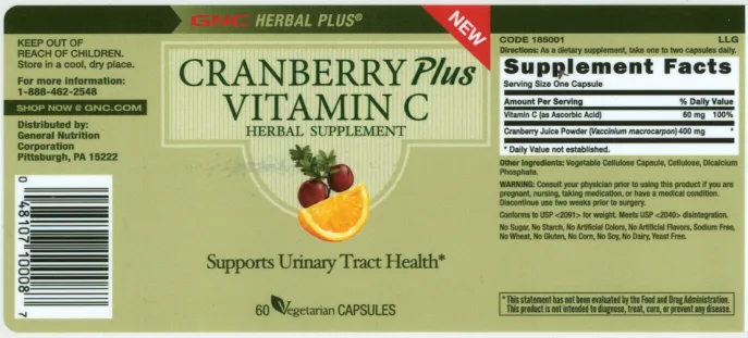 Label for Cranberry plus Vitamin C