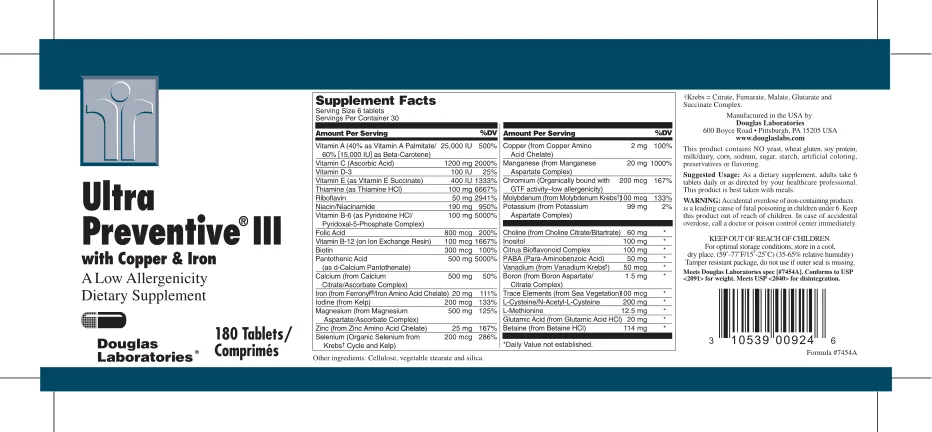 Label for Ultra Preventive III With Copper & Iron