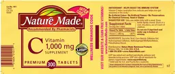 Label for Vitamin C 1,000 mg Supplement