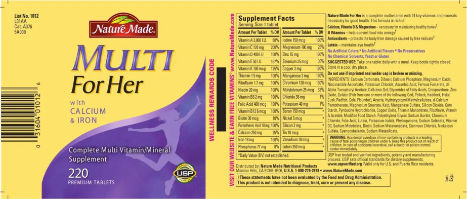 Label for Multi For Her With Calcium & Iron