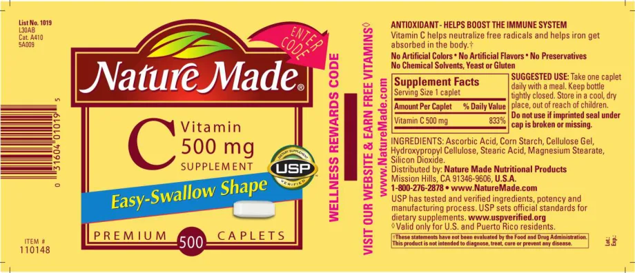 Label for Vitamin C 500 mg Supplement