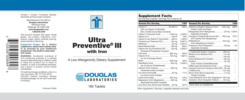 Label for Ultra Preventive III with Iron