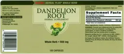 Label for Dandelion Root 550 mg