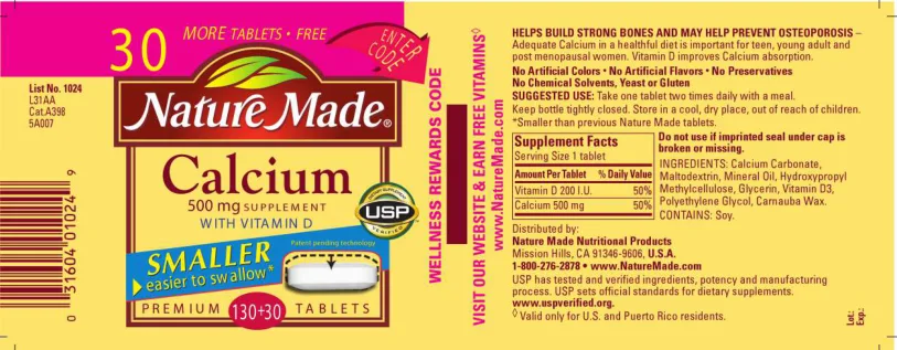 Label for Calcium 500 mg Supplement