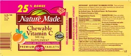 Label for Chewable Vitamin C 500 mg Supplement