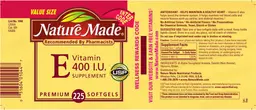 Label for Vitamin E 400 IU Supplement
