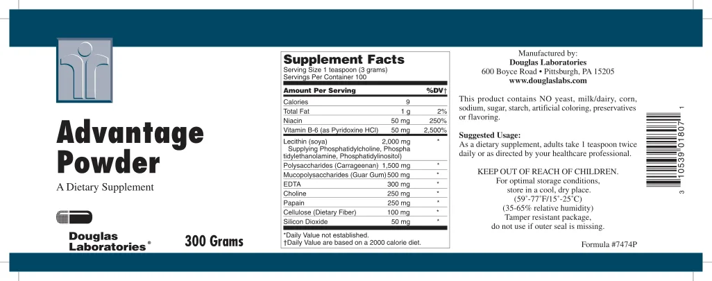 Label for Advantage Powder