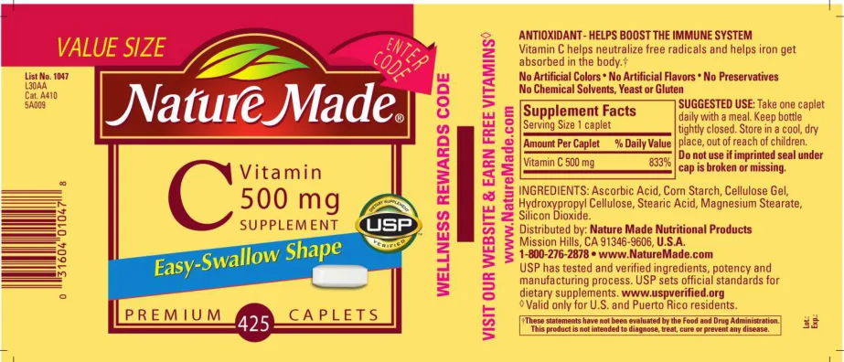 Label for Vitamin C 500 mg Supplement