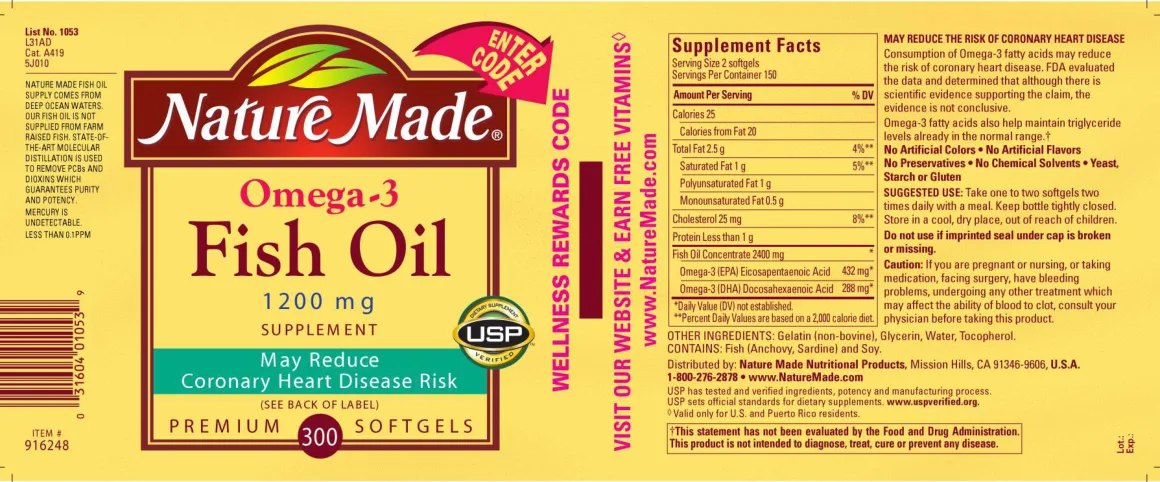 Label for Omega-3 Fish Oil 1200 mg