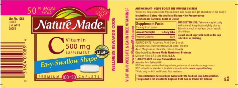 Label for Vitamin C 500 mg Supplement
