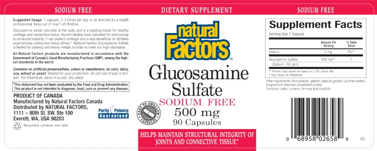 Label for Glucosamine Sulfate Sodium Free 500 mg