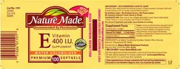Label for Vitamin E 400 IU Supplement