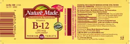 Label for Vitamin B-12 250 mcg Supplement
