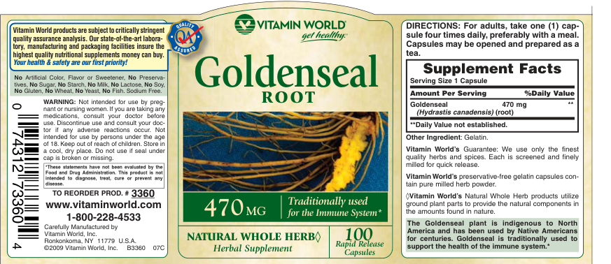 Label for Goldenseal Root 470 mg