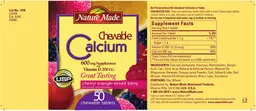 Label for Chewable Calcium 600 mg Supplement With Vitamin D 200 IU