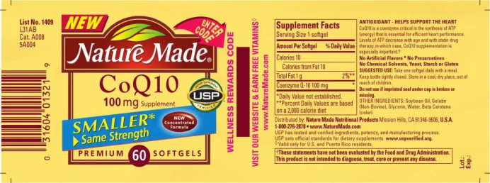 Label for CoQ10 100 mg Supplement