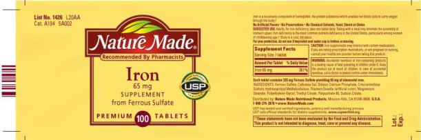 Label for Iron 65 mg