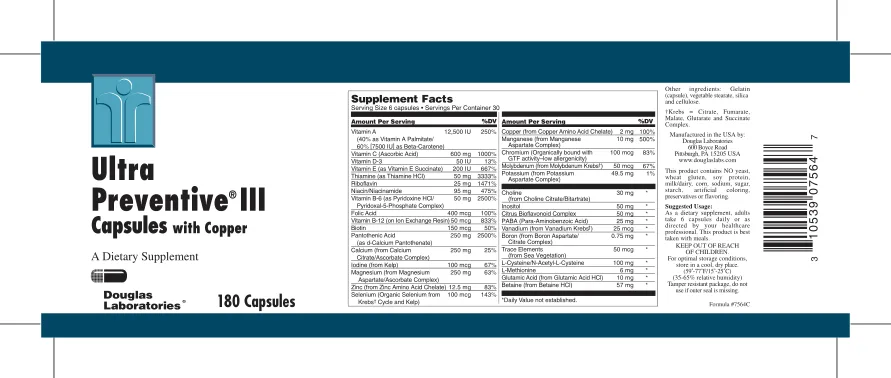 Label for Ultra Preventive III Capsules with Copper