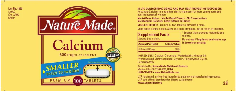 Label for Calcium 600 mg Supplement