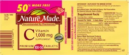 Label for Vitamin C 1,000 mg