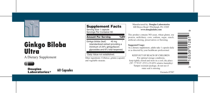 Label for Ginkgo Biloba Ultra