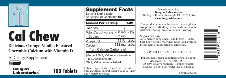 Label for Cal Chew Delicious Orange-Vanilla Flavored Chewable Calcium With Vitamin D