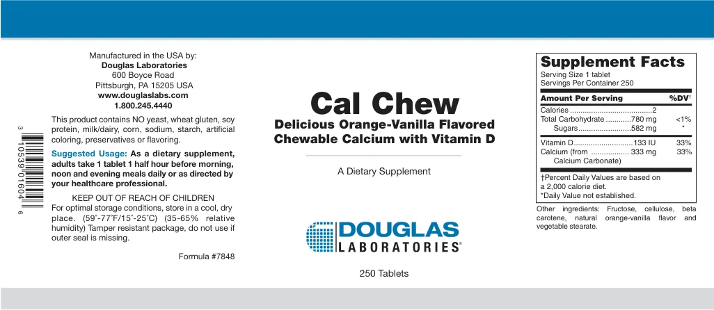 Label for Cal Chew Delicious Orange-Vanilla Flavored Chewable Calcium With Vitamin D