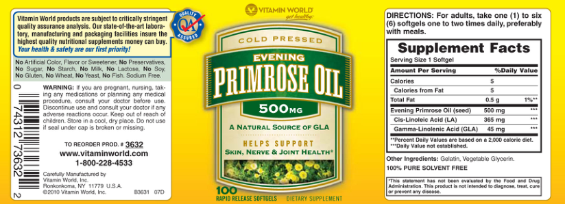 Label for Evening Primrose Oil 500 mg