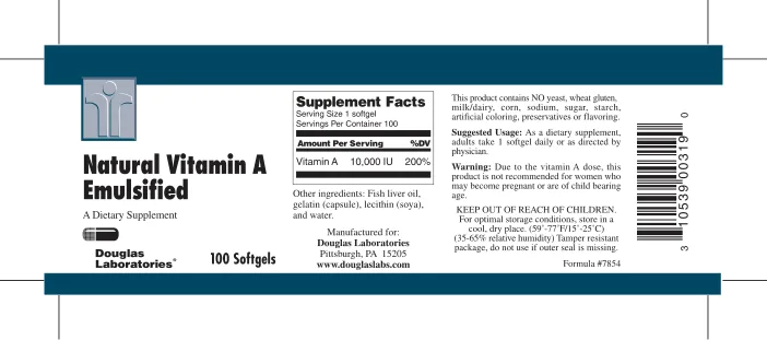 Label for Natural Vitamin A Emulsified