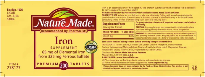 Label for Iron Supplement