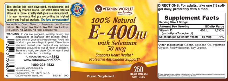 100% Natural E-400 IU With Selenium 50 mcg