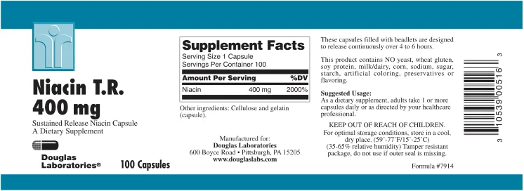 Label for Niacin T.R. 400 mg