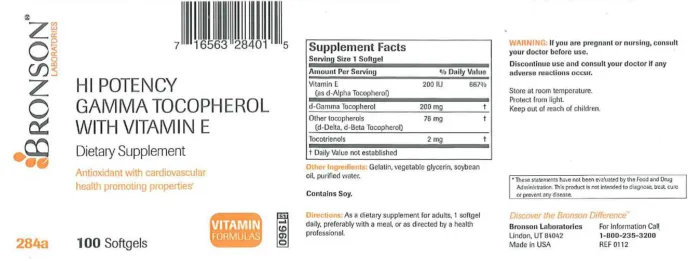 Label for Hi Potency Gamma Tocopherol With Vitamin E
