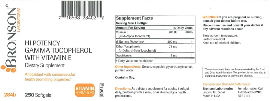 Label for Hi Potency Gamma Tocopherol With Vitamin E