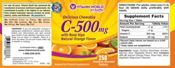 Label for C-500 mg With Rose Hips Natural Orange Flavor