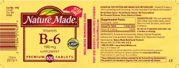 Label for Vitamin B-6 100 mg Supplement