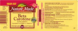 Label for Beta Carotene Supplement