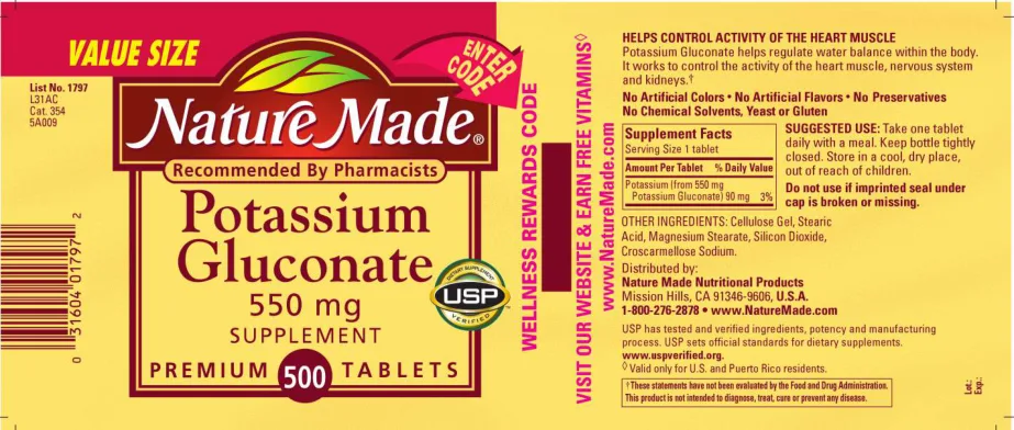 Label for Potassium Gluconate 550 mg Supplement