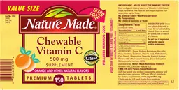 Label for Chewable Vitamin C 500 mg Supplement