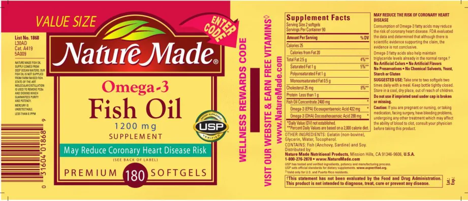 Label for Omega-3 Fish Oil 1200 mg Supplement